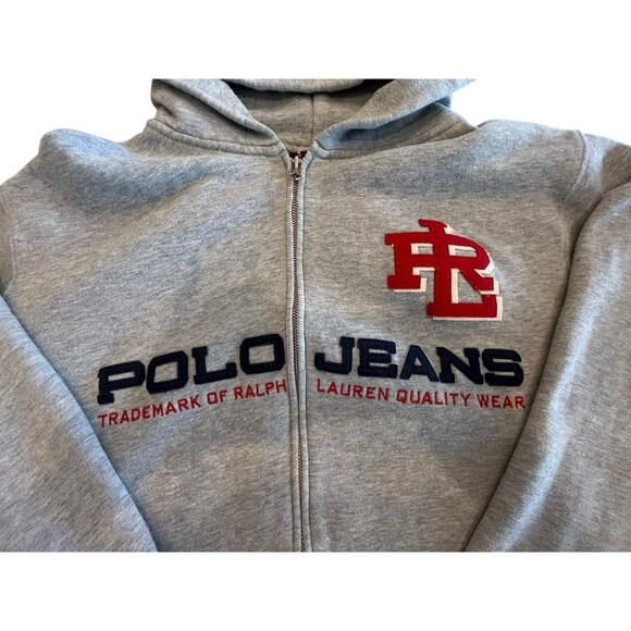 Vintage Ralph Lauren Polo Jeans Sz X Large Embroidered Spellout Hoodie Zip RL67 - Picture 3 of 10